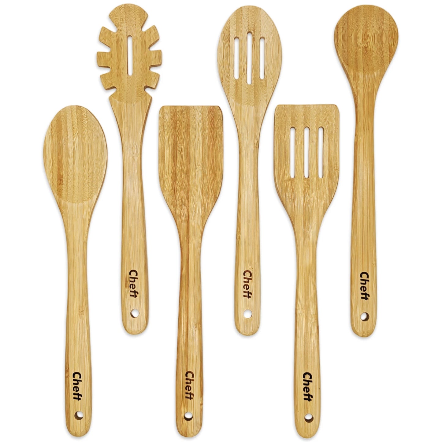 6 Piece Cooking Utensil Set, Heavy Duty Bamboo Wood Heat Resistant Kitchen Tools