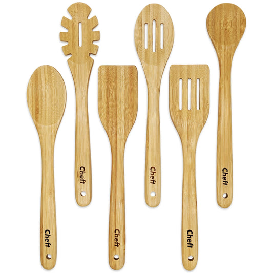 6 Piece Cooking Utensil Set, Heavy Duty Bamboo Wood Heat Resistant Kitchen Tools